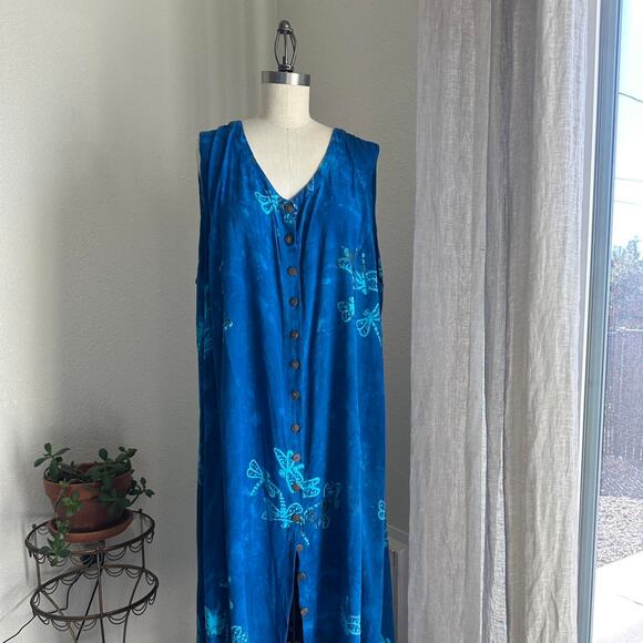 Spicy Bambu Women’s XL Dress Blue Dragonfly Maxi Dress Rayon - Picture 1 of 5